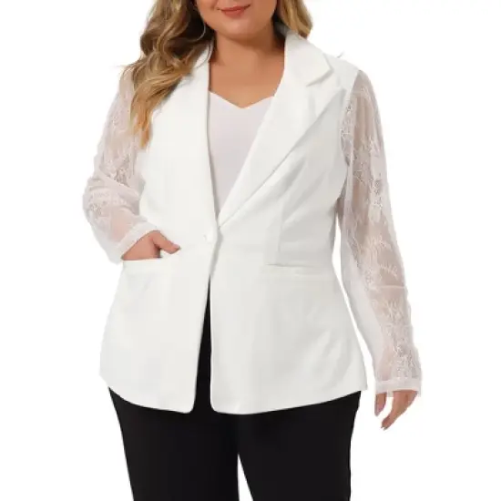 Agnes Orinda Women's Plus Size Work Flat Collar Notch Lapel Lace Front Blazers image {9}