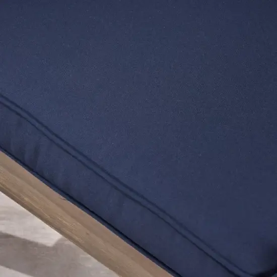 2pc Grenada Acacia Wood Patio Chat Set with Sunbrella Cushions Gray/Navy - Christopher Knight Home image {3}