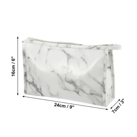 Unique Bargains Makeup Bag Cosmetic Travel Bag Make Up Brush Organizer Bag Marble Makeup Storage Toiletry Bag for Women 9"x3"x6" 1 Pcs image {3}