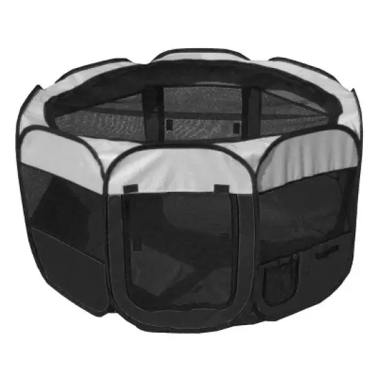 Pet Life All-Terrain Lightweight Easy Folding Wire-Framed Collapsible Travel Dog Playpen - L - Black image {1}