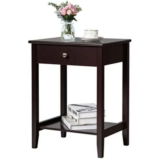 Costway Nightstand End Table Storage Display Bedroom Furniture Drawer Shelf Beside White\Brown\Grey image {5}