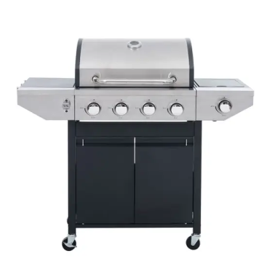 Kumasinova 4-Burner Propane Gas BBQ Grill,46500BTU Output,Stainless Steel Grills with Foldable Side Tables,Hooks,Thermometer&Lockable Casters image {5}