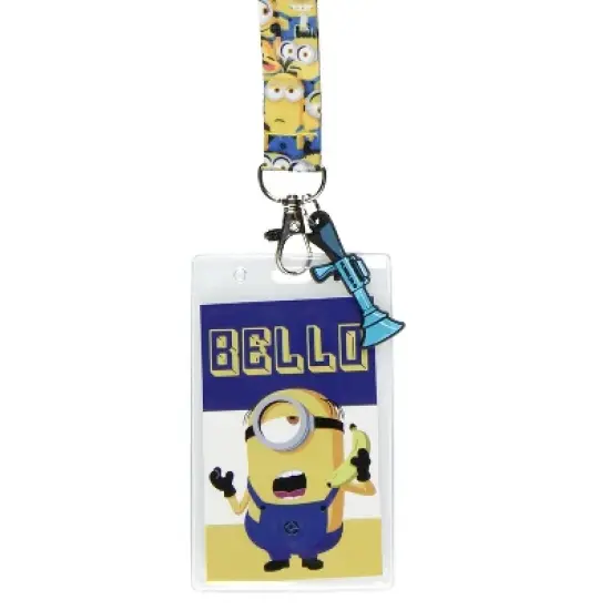 Despicable Me Minions Bello ID Lanyard Badge Holder w Fart Blaster Rubber Charm image {1}