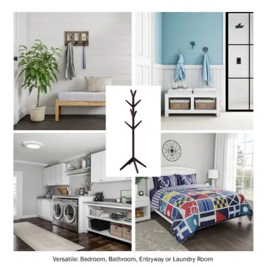 Hastings Home Modern Freestanding Wooden Coat Rack - Hall Tree for Jackets, Hats, and Purses image {4}