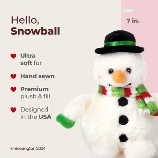 Bearington Snowball The Plush Snowman, Stuffed Snowman, 7 Inch Christmas Plushies, Ideal Christmas Stuffed Animals Gift for Kids image {5}