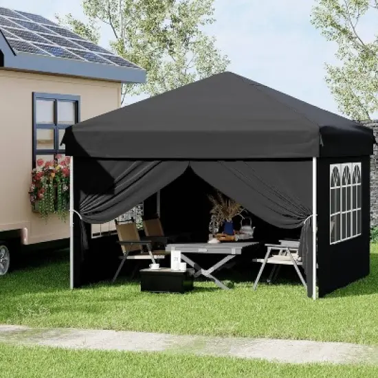 GustoWave Portable Outdoor 10x10 Pop Up Canopy Tent with 4 Waterproof Sidewalls for Camping image {5}