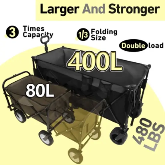 FATMOON Heavy-Duty Foldable Utility Wagon with 480lbs Capacity & 7 All-Terrain Wheels,Collapsible Storage Cart for Camping, Beach,Outdoor image {4}