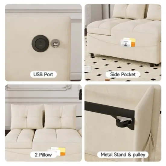 Foldable sofa bed in 3 lengths, modern sofa sofa sofa Polyester Polyesterll-out bed, loveseat sofa adjustable back and with USB port and phone stand image {5}