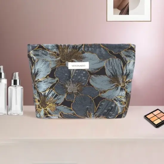 Unique Bargains Portable Embossment Flower Makeup Bag 1 Pc image {4}