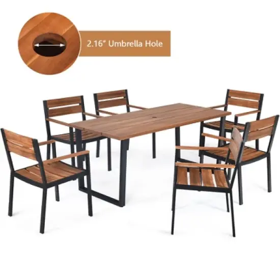 Tangkula Patented 7PCS Patio Dining Set Outdoor Furniture Set w/ 6 Armchairs Umbrella Hole image {5}