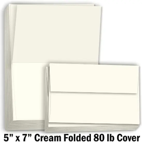 Hamilco Blank Greeting Cards and Envelopes 5x7 Folded Cream Card stock 80 lb Cover 100 Pack image {1}