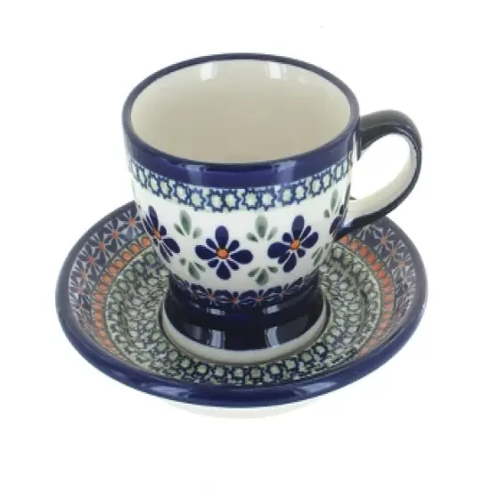 Blue Rose Polish Pottery 1236-1237 Zaklady Pedestal Cup & Saucer image {2}
