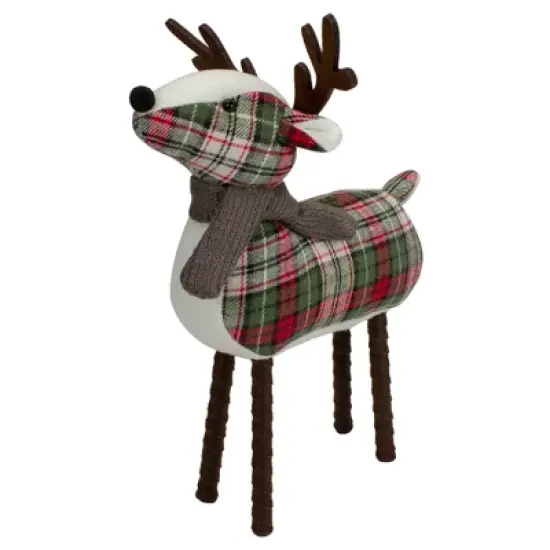 Northlight Standing Plaid Reindeer Christmas Decoration - 13.5" - Red, Green and Brown image {2}