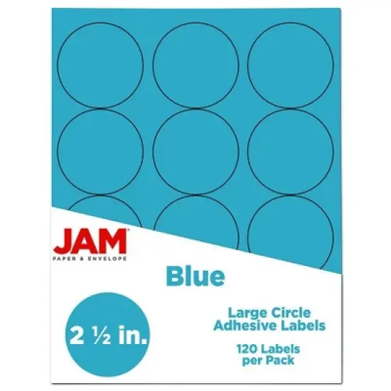 JAM Paper Circle Sticker Seals 1 2/3" 120ct - Bright Blue image {4}