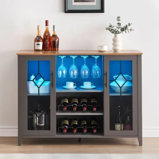 Kitchen Storage Buffet, Sideboard Storage Cabinet, Wine Glass LED Light, Coffee Bar Bar Cabinet, Storage Drawer Buffet Cabinet image {8}