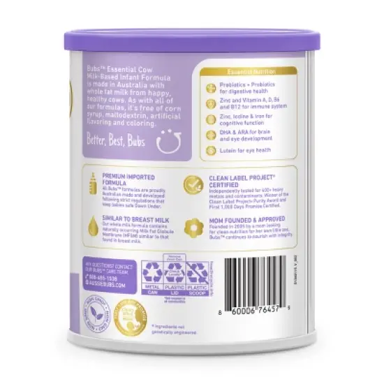 Bubs Essential Milk Infant Powdered Formula Canister - 0-12 Months - 20oz image {1}