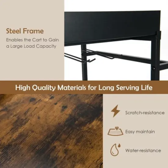 Costway 4-Tier Kitchen Carts  Rolling Serving Trolley Wine Rack Removable Tray Basket image {6}