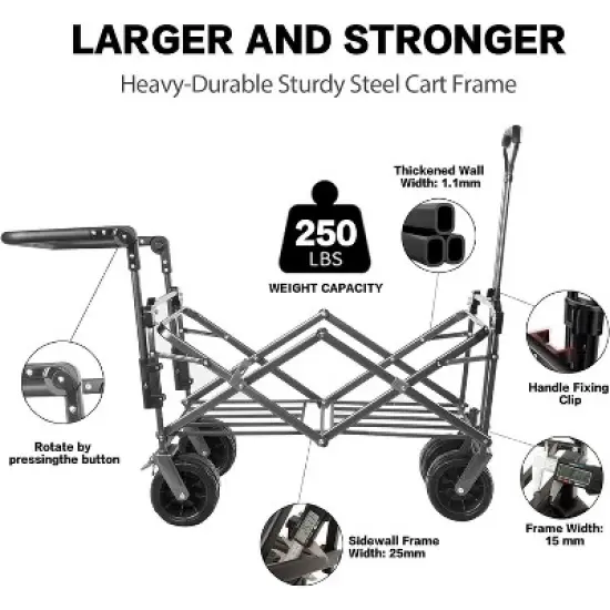 DOMETOUR Collapsible 140L Wagon Cart with Canopy, Wheels & Brake, Cooler Bag, for Camping, Beach, Shopping, All-Terrain image {4}