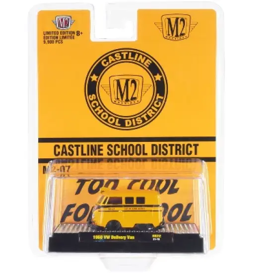 1960 Volkswagen Delivery Van School Bus Yellow w/Black Stripes "Castline District" Ltd Ed 1/64 Diecast Model Car by M2 Machines image {2}
