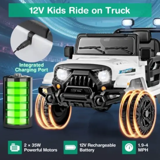 Infans 12V Kids Ride on Truck Car w/Remote Control, Threaded Wheels 3 Speeds LED Lights image {7}