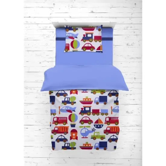 Bacati - Transportation Blue Navy Green Red Orange 4 pc Toddler Bedding Set image {6}