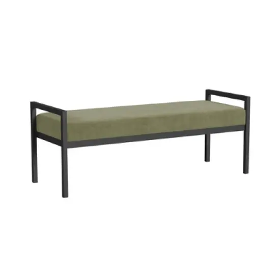 Modern Metal Bench Light Sage Green Velvet - HomePop image {1}