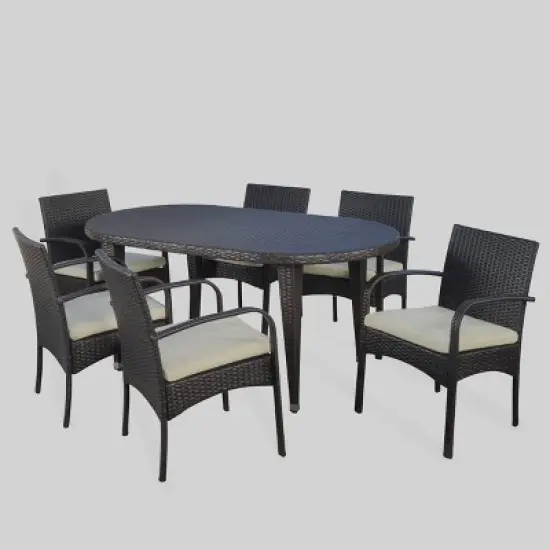 Carter 7pc Wicker Patio Dining Set - Brown/Creme- Christopher Knight Home image {1}