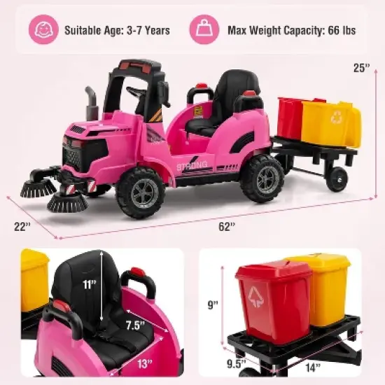 Costway Ride on Car 12V 2 in 1 Kids Street Sweeper Truck Electric Vehicle with Remote Control image {6}