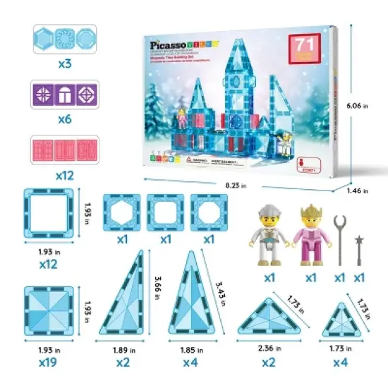 PICASSO-TILES Magnetic Tiles For Kids, 71PCS Construction STEM Building Blocks Educational Toy, Travel Size image {9}