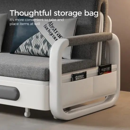 Luck Live Modern Patio Sofas 62.2in extendable pull Outdoor Sofa bed,Solid wood & White metal frame/Gray cushion with storage function image {9}