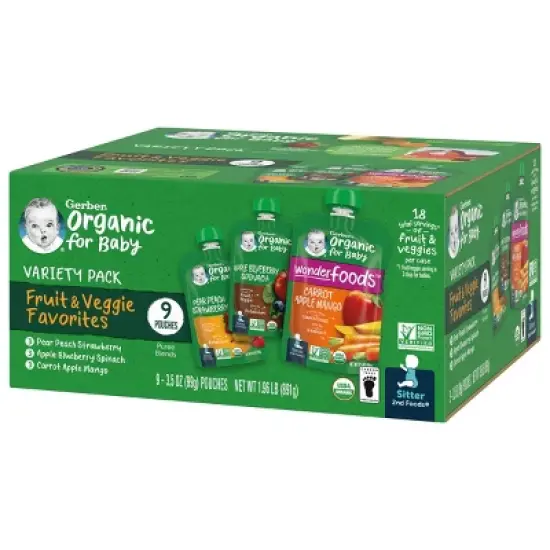 Gerber Organic 2nd Foods Fruit & Veggie Baby Food Value Pack - 9ct/31.5oz image {5}