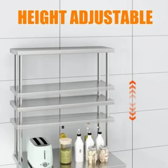 Stainless Steel Overshelf for Prep & Work Table/Shelves，Heavy Duty Metal Worktable for Home Kitchen Restaurant Garage Warehouse image {3}