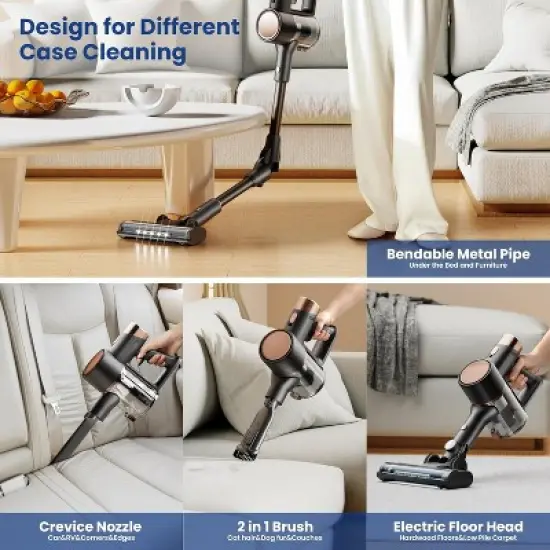 Cordless Vacuum Cleaner, Lightweight Stick Vacuum with Bendable Wand, 40Mins Runtime, 8-in-1 Rechargeable Powerful Suction Vacuum for Home image {2}