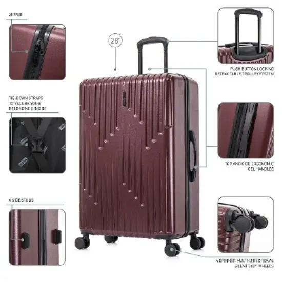 InUSA Drip Lightweight Hardside Large Checked Spinner Suitcase - Wine image {2}