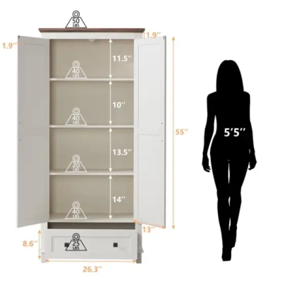 AMERLIFE Farmhouse Kitchen Pantry Cabinet, 72" Tall Storage Cabinet with Adjustable Shelves & Barn Doors image {4}