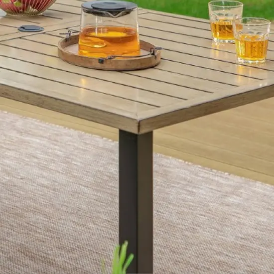 7pc Patio Dining Set with Wood Grain Tabletop & Metal Padded Arm Chairs - Captiva Designs image {3}