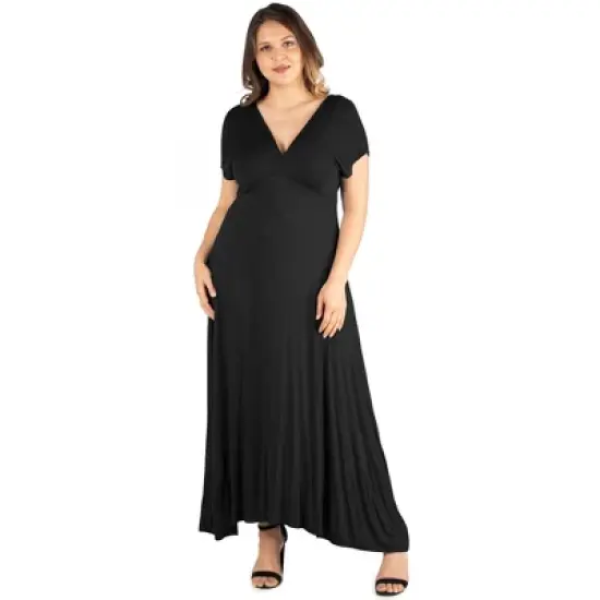 24seven Comfort Apparel Womens Plus Size Empire Waist V Neck Maxi Dress image {4}