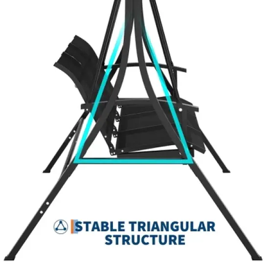 GustoWave 3-Seat Patio Swing Chair with Adjustable Canopy-Heavy-Duty Outdoor Porch Swing for Adults with Breathable Textilene Armrests Seat-Perfect image {4}