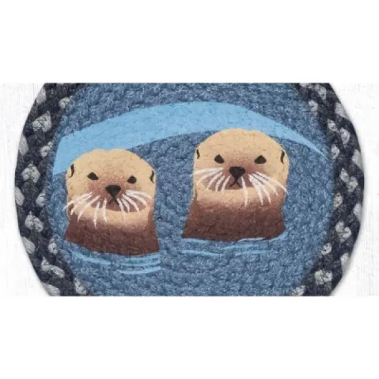Earth Rugs Sea Otters Printed Round Trivet &ndash; 10" Coastal Jute Hot Pad image {1}