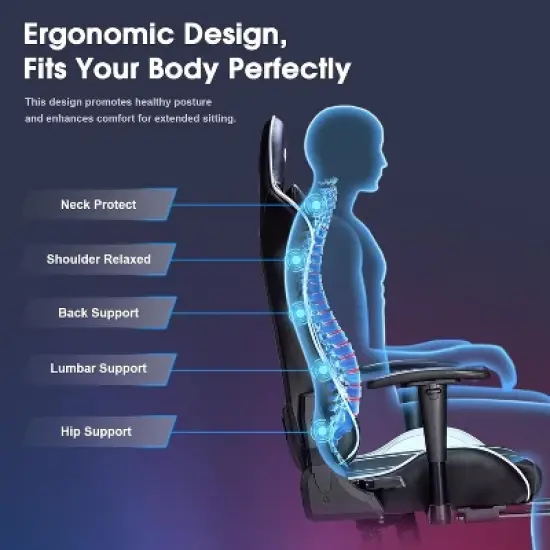 Douxlife Modern 7-Point Massage Ergonomic Gaming Chair with Footrest & Adjustable Armrests Black White image {3}