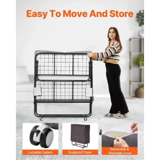 VEVOR Rollaway Bed, 38 in x 75 in Folding Bed with 4 in Mattress, Twin Size Foldable Bed with Sturdy Metal Frame & Memory Foam Mattress image {5}