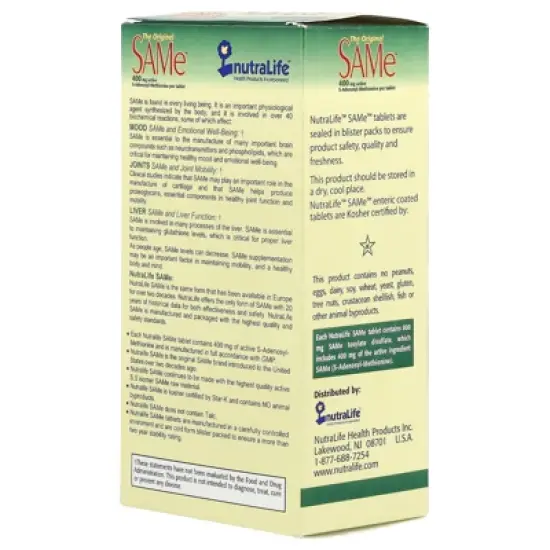 NutraLife SAMe, 400 mg, 60 Enteric Coated Tablets image {2}