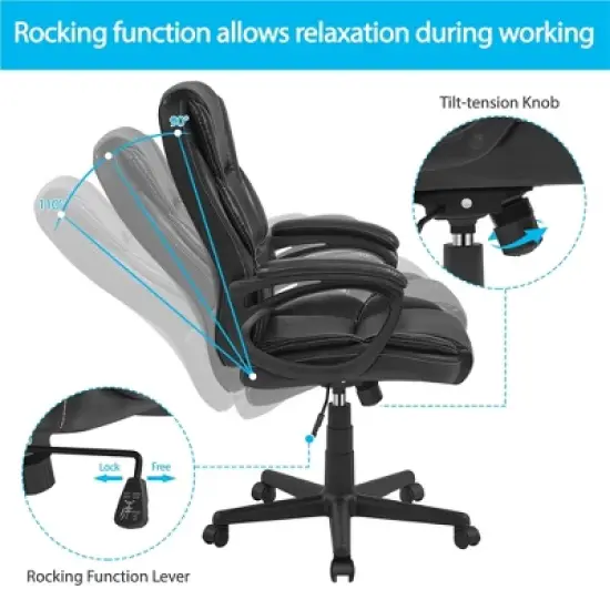 Yaheetech PU Leather Height Adjustable Office Chair with High Back,Black image {4}