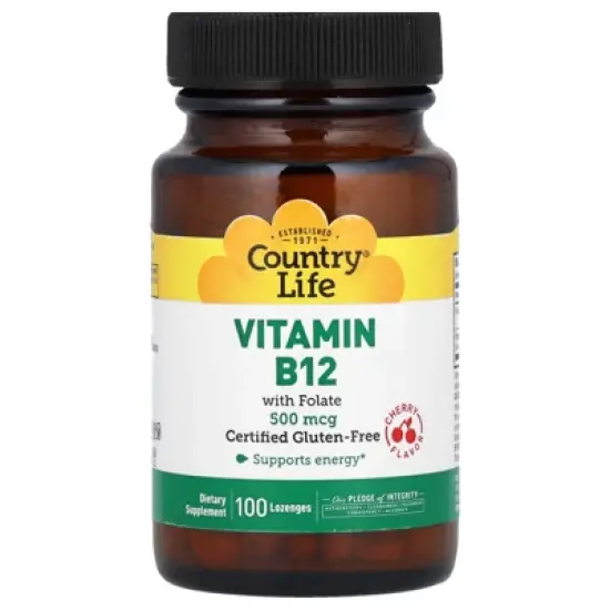 Country Life Vitamin B12 with Folate, Cherry, 100 Lozenges image {4}