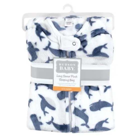 Hudson Baby Infant Boy Plush Sleeping Bag, Sack, Blanket, Long-Sleeve Whale image {1}