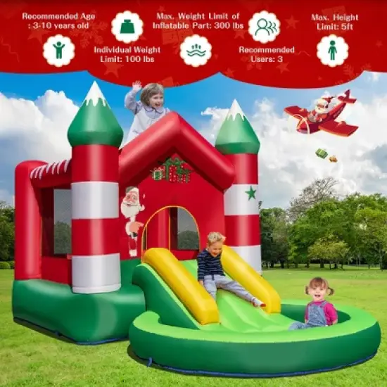 Costway Inflatable Bounce House w/ Blower Kids Christmas w/ Slide & Trampoline & Ball Pool image {7}