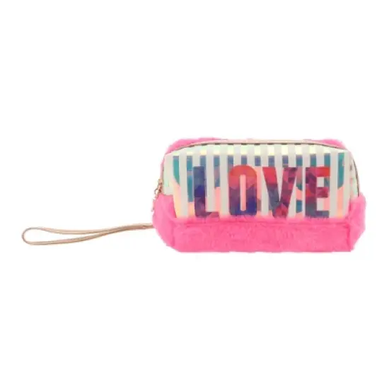 Unique Bargains Women's Portable Vertical Stripes LOVE Makeup Bag 1 Pc image {5}