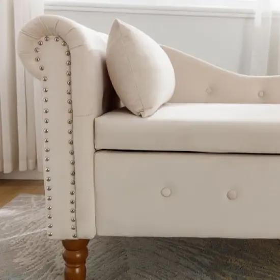 Bedroom Velvet Chaise Longue With Storage, Pillow and Nailhead Accents - ModernLuxe image {6}