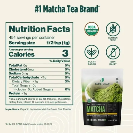 Jade Leaf Matcha Organic Culinary Grade Matcha 100% Pure Ground Green Tea Powder - 1lb image {3}