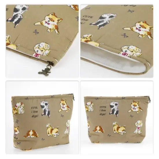 Unique Bargains Women Cartoon Dogs Cosmetic Bag Coffee Color 1 Pc image {2}